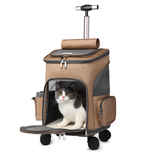 Portable Traveling Folding Trolley Cat/Dog Backpack  -  With Universal Wheel